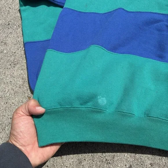 Cheetah VTG 90s Sweatshirt Sweater Green Black Colorblock Stripe Pullover Mens L - Picture 6 of 12